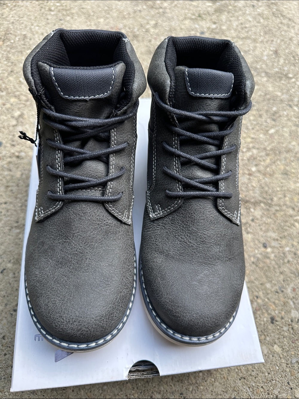 Kids Gray Lace-Up Ankle Boots with Cushioned White Sole